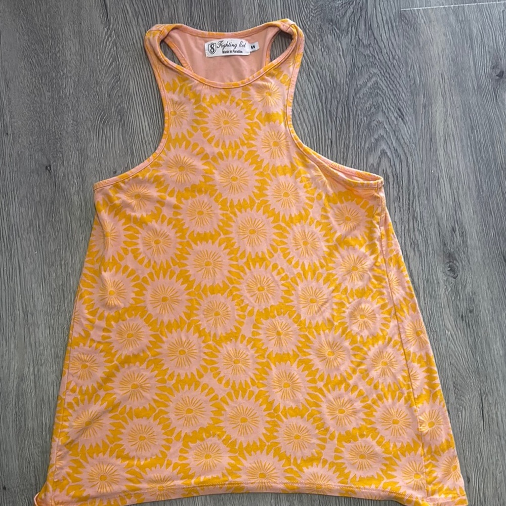 Fighting Eel Orange Yellow Floral Tank Top